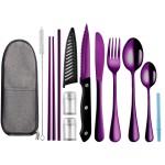 Logcow Travel Utensils with Case,Reusable Utensils,Portable Travel Camping Cutlery Set,Stainless Steel Flatware Set,Lunch Boxes Workplace Camping School Picnic (Purple)