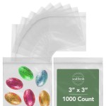 Seal Fresh 3 x 3 Inch Resealable Plastic Bags 1000 Pack - Clear Reclosable Mini Bags with Zipper Seal for Jewelry, Beads, Small Parts, Crafts, Hardware