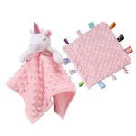 CREVENT Cozy Plush Baby Security Blanket Loveys for Baby Girls, Minky Dot Front + Sherpa Backing with Animal Face (Pink Unicorn + Tag)