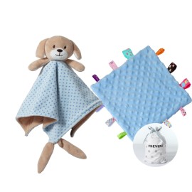 CREVENT Soft Plush Animal Face Security Blankets for Boys and Girls, Great Gifts for Birthday Baby Shower (Blue Dog + Tag)