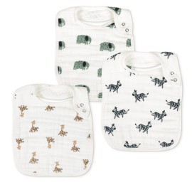 Snap Muslin Bibs for Boys & Girls, 3-Pack Baby Bibs for Infants, Newborns and Toddlers, 100% Cotton Muslin Absorbent & Soft Layers, Adjustable Snaps,Animal Party