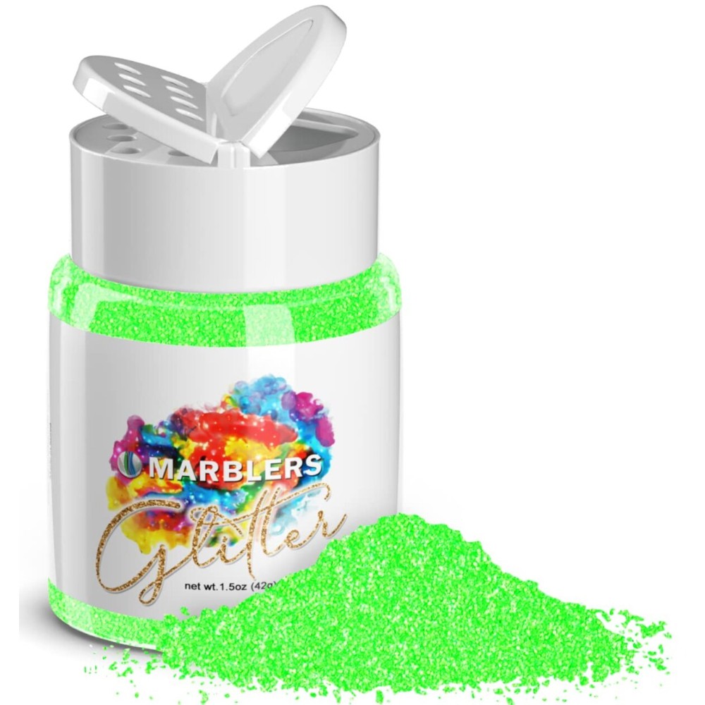MARBLERS Neon Glitter [Fluorescent Green] 1.5oz (42g) | Fine | Non-Toxic, Vegan, Cruelty-Free | Face, Body, Eyeshadow, Hair, Festival, Party Makeup | Nail Art, Polish | Resin, Tumbler, Slime, Craft