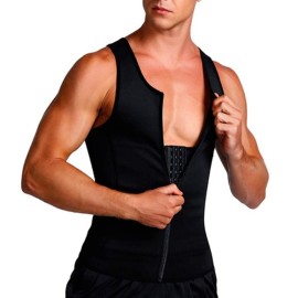 SHAPERIN Men Zipper Sauna Vest Tank Top, Compression Sweat Vest, Neoprene Waist Trainer Body Shaper Slimming Corset Belt Gridle Vest (Black,Large)