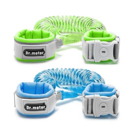 Dr.meter Anti Lost Wrist Link, 2 Pack Toddler Safety Leash with Key Lock, Reflective Child Walking Harness - Dual 8.2ft Length Blue & Green Kids Leash for Supermarket Mall Airport Amusement Park Zoo