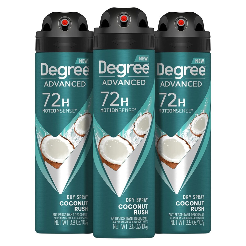 Degree Men Advanced Antiperspirant Deodorant Dry Spray Coconut Rush 3 Count 72-Hour Sweat and Odor Protection Deodorant for Men With MotionSense Technology 3.8 oz