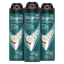 Degree Men Advanced Antiperspirant Deodorant Dry Spray Coconut Rush 3 Count 72-Hour Sweat and Odor Protection Deodorant for Men With MotionSense Technology 3.8 oz