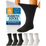 Special Essentials Diabetic Socks for Men & Women - 6 Pairs of Non-Binding Extra Wide Top Cotton Neuropathy Socks - Crew Length, Black and Gray, 9-11