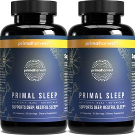Primal Harvest 2 Pack, Primal Sleep, 120 Capsules with Valerian Root, L-Tryptophan, GABA, Chamomile, and Melatonin 3mg