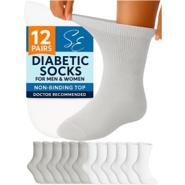 Special Essentials 12 Pairs Cotton Diabetic Ankle Socks - Non-Binding With Extra Wide Top For Men and Women White and Gray 10-13