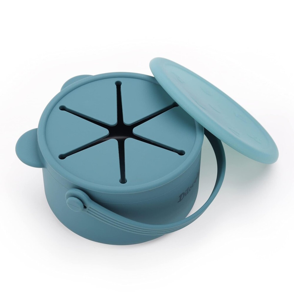 Dilovely Snack Cups for Toddlers, Baby Snack Containers, Silicone Toddler Snack Cups No Spill, Food Catcher with Lid & Bucket-like Handle, BPA Free & Dishwasher Safe, 9 Ounce Colonial Blue