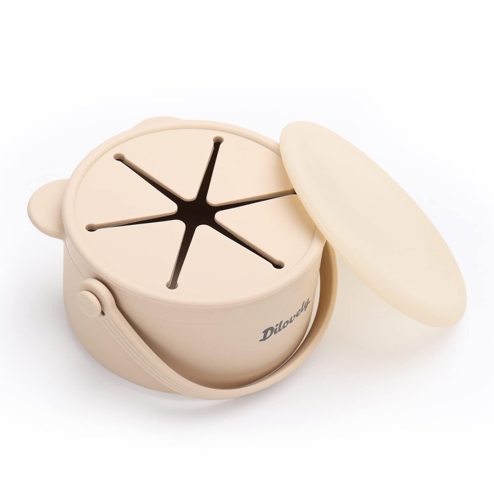 Dilovely Snack Cups for Toddlers, Baby Snack Containers, Silicone Toddler Snack Cups No Spill, Food Catcher with Lid & Bucket-like Handle, BPA Free & Dishwasher Safe, 9 Ounce Creme