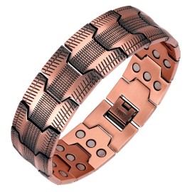 Feraco 3X Strength Copper Bracelets for Men Magnetic Bracelet with 3 Row Neodymium Magnets Adjustable Length, Pure Copper Jewelry Gifts for Men (Copper, Tyre Graphics)