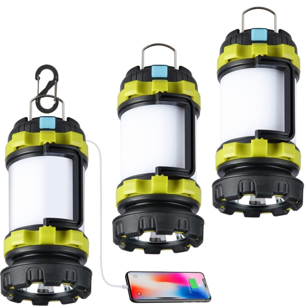 3 Pack Camping Lantern, Outdoor LED Camping Light, Rechargeable Flashlights with 1000LM, 6 Modes, 4000mAh Power Bank, IPX5 Waterproof Portable Emergency Camp Light for Hurricane Hiking - Green