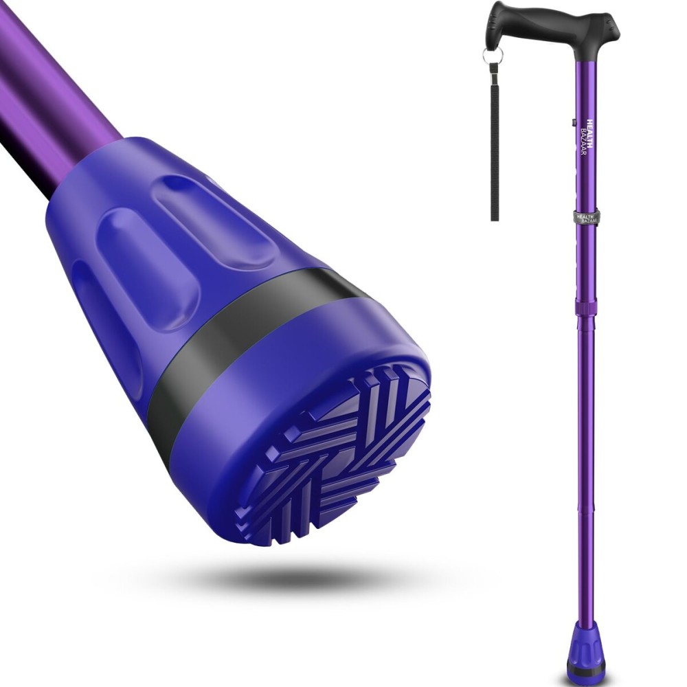 HEALTHBAZAAR All Terrain Walking Cane for Men & Women, Lightweight, Foldable, Adjustable, Shock Absorption, Collapsible Walking Stick for Seniors (Romance Purple)