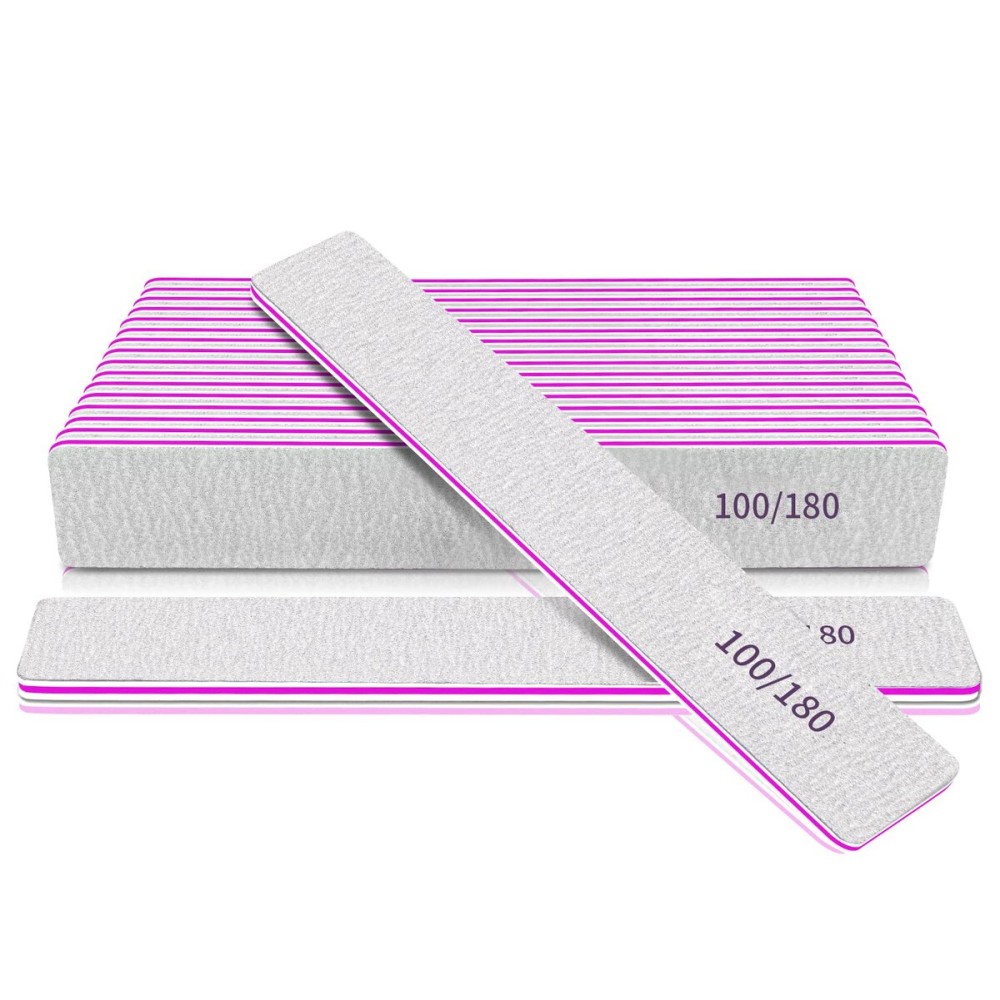 Nail File 100/180 Grit Professional Reusable 12 PCS Double Sides Washable Nail Files for Acrylic and Natural Nails Manicure Tools Suit for Home Salon