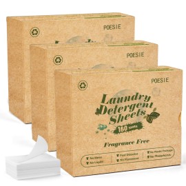 Poesie Laundry Detergent Sheets 3 Pack 480 Count 240 Loads Laundry Detergent for Travel Home Save Space Portable Laundry Strips Hypoallergenic Concentrated Soap Sheets Washing HE Fragrance Free