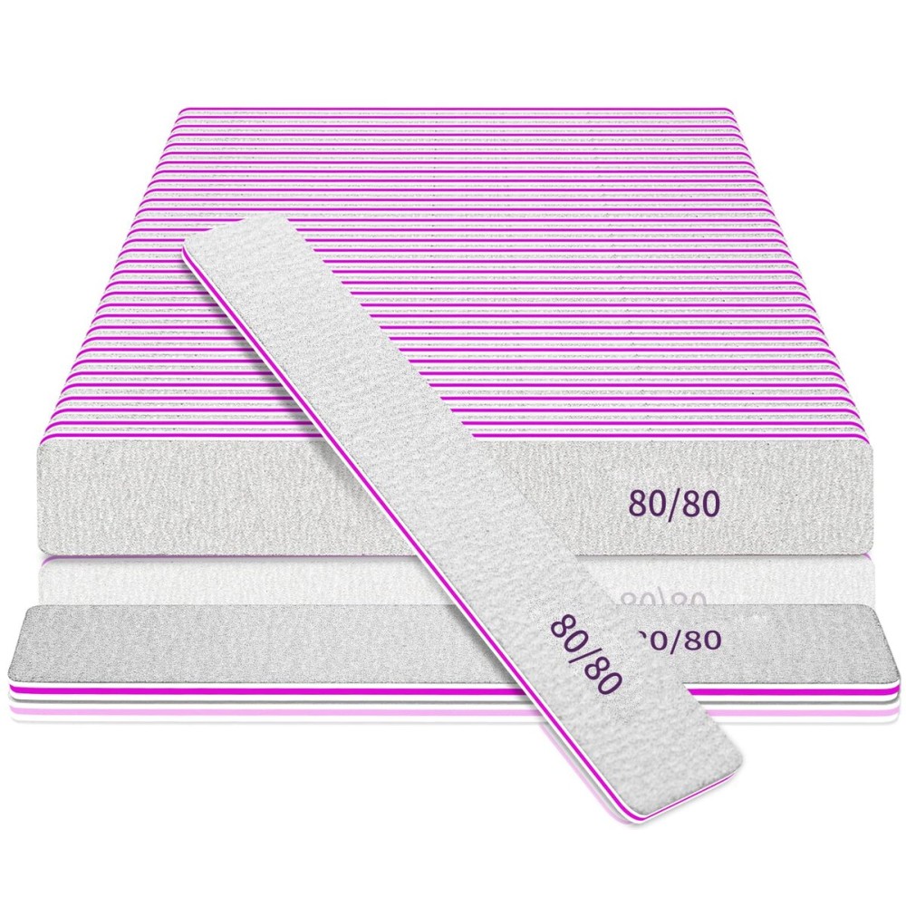 Nail Files for Acrylic Nails, 50pcs 80/80 Grit Nail Files Bulk Reusable Rough Coarse Square Jumbo Nail File Set 50pcs Manicure Pedicure Tools