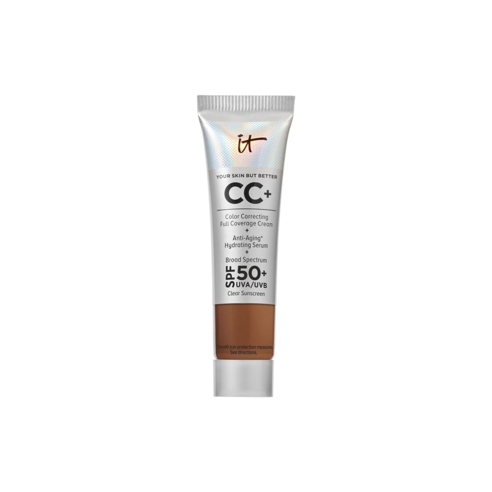 IT Cosmetics CC+ Cream Travel (Neutral Rich) - Natural Full Coverage Foundation With SPF 50+, Color Corrector & Anti-Aging Hydrating Serum, Hyaluronic Acid + Peptides, Up To 24H Wear - 0.4 fl oz