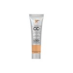IT Cosmetics CC+ Cream Travel (Tan Warm) - Natural Full Coverage Foundation With SPF 50+, Color Corrector & Anti-Aging Hydrating Serum, Hyaluronic Acid + Peptides, Up To 24H Wear - 0.4 fl oz