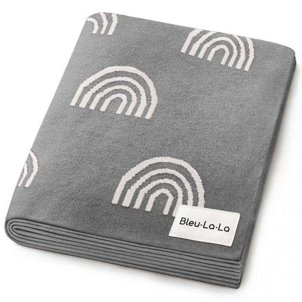 Bleu La La Gender Neutral Receiving Blanket 100% Cotton Buttery Soft Cozy Receiving Swaddle Crib Stroller Blanket for Shower Gift Registry for Newborns, Infants, Toddlers (Rainbow - Grey)