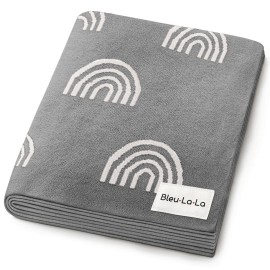 Bleu La La Gender Neutral Receiving Blanket 100% Cotton Buttery Soft Cozy Receiving Swaddle Crib Stroller Blanket for Shower Gift Registry for Newborns, Infants, Toddlers (Rainbow - Grey)