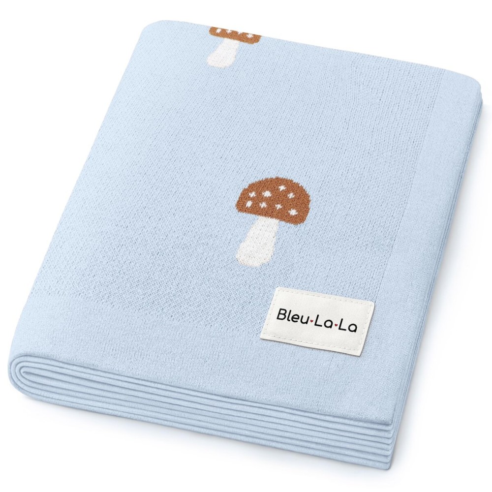 Bleu La La Mushroom Baby Blanket for Boys 100% Cotton Buttery Soft Cozy Receiving Swaddle Crib Stroller Blanket for Shower Gift Registry for Newborns, Infants, Toddlers (Mushroom - Blue)