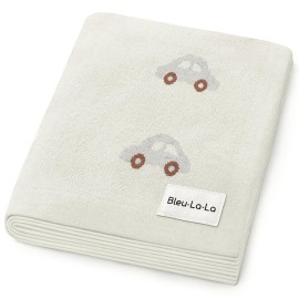 Bleu La La Knit Baby Blanket for Girls and Boys 100% Cotton Buttery Soft Cozy Receiving Swaddle Stroller Blanket for Shower Gift Registry for Newborns, Infants, Toddlers (Cars - Cream)