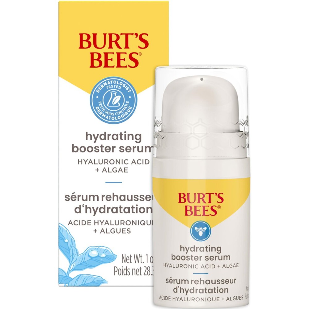Burt\'s Bees Hyaluronic Acid Face Serum, Hydrates & Boosts Skin Naturally for Smoother, Glowing Skin Tone, Lightweight, with Algae - Hydrating Booster Facial Serum (1 oz)