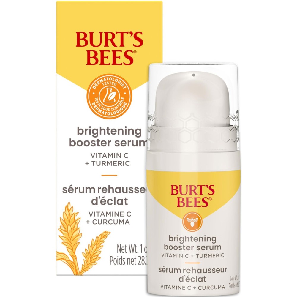 Burt\'s Bees Vitamin C Turmeric Facial Serum, Brightens Skin & Visibly Reduces Dark Spots, Fine Lines & Wrinkles, Naturally Hydrating, Lightweight - Brightening Booster (1 oz)