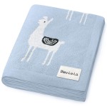 Bleu La La Baby Receiving Swaddle Stroller Blanket - 100% Fine Loomed Cotton Cozy Cuddle Crib Stroller Unisex Quilt Knit Blanket for Newborns Infants Toddler Boys and Girls (Llama - Baby Blue)