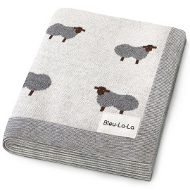 Bleu La La Luxury Cotton Knit Swaddle Baby Blanket - Soft Cozy Lightweight Unisex Receiving Swaddler Stroller Quilt Blanket for Shower Gift Registry for Newborns Infants Toddlers (Sheep - Ivory)