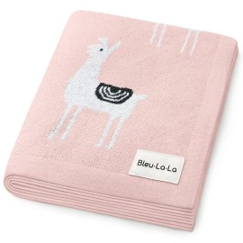 Bleu La La Knit Swaddling Baby Blanket - 100% Fine Loomed Cotton Cozy Receiving Cuddle Stroller Crib Swaddling Stroller Swaddle Quilt Blanket for Newborns Infants Toddler Boys and Girls (Llama - Pink)