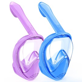 Kids Snorkel Mask Full Face, Snorkeling Gear for Kids 2-14 with Camera Mount, 180 Degree Panoramic View Snorkeling Set Anti-Fog Anti-Leak (Purple Blue)