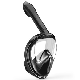 Kids Snorkel Mask Full Face, Snorkeling Gear for Kids 2-14 with Camera Mount, 180 Degree Panoramic View Snorkeling Set Anti-Fog Anti-Leak (Black)