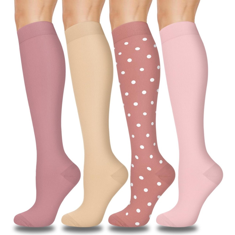 Aoliks Pink Compression Socks for Women & Men,Circulation Socks for Pregnancy Support Nurses Hiking