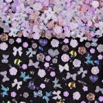 Sinyanail 300pcs Nail Art Charms Kit,Over 100pcs Mixshape Resin Gems and 100 pcs Mixed Flatback Nail Rhinestones Pearls with Over 100pcs Sequins for Women\'s Manicure Making(Purple)