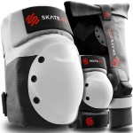 SKATEWIZ Knee and Elbow Pads Adult - Skating Protective Gear Adult - Shield - Size M Grey White - Skateboard Pads with Wrist Guards for Inline Skates, Roller Skate - Ice Skates for Women