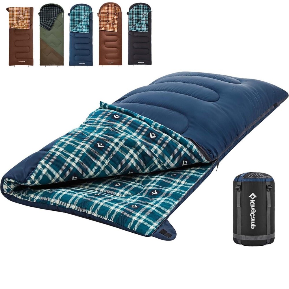 KingCamp Cotton Flannel Sleeping Bag, Envelope Sleeping Bags for Adults Cold Weather, 75x33 Extra Large, Water Resistant Sleeping Bags for Camping Backpacking and Hiking All Seasons, Navy Right 5lbs