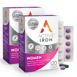 Active Iron Supplement 25mg + Multivitamin for Women - Clinically Proven to Increase Energy & Reduce Tiredness - Gentle, Non-Constipating Iron + Womens Multivitamin - 60 Capsules + 60 Tablets