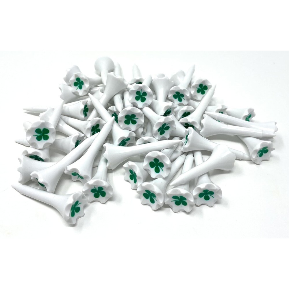 NorthPointe 1  Plastic Golf Tees - Short Tees for Irons, Par Threes, Hybrids, and Driving Range - Pack of 50 or 100 Bulk in High Visibility White Durable Plastic (100, Shamrock, 1 1/2)