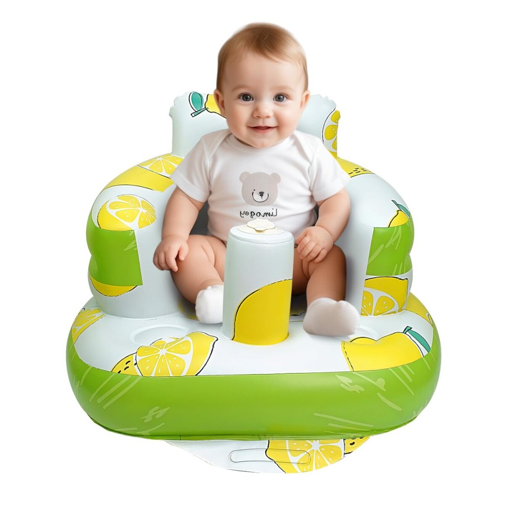 AirSwim Inflatable Baby Seat, Inflatable Baby Chair for Babies 3 Months and Up, Summer Blow Up Chair with Built in Air Pump, Infant Floor Seats for Learning to Sit, Palying, Camping, Lemon