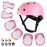 WayEee Kids Bike Helmet Set Skateboard Knee Pads, 7PCS Protective Gear Adjustable for Girls Boys 3-10 Age Elbow Pads Wrist Guards for Outdoor Sports Cycling Bike Roller Skating Scooter, Youth, Pink