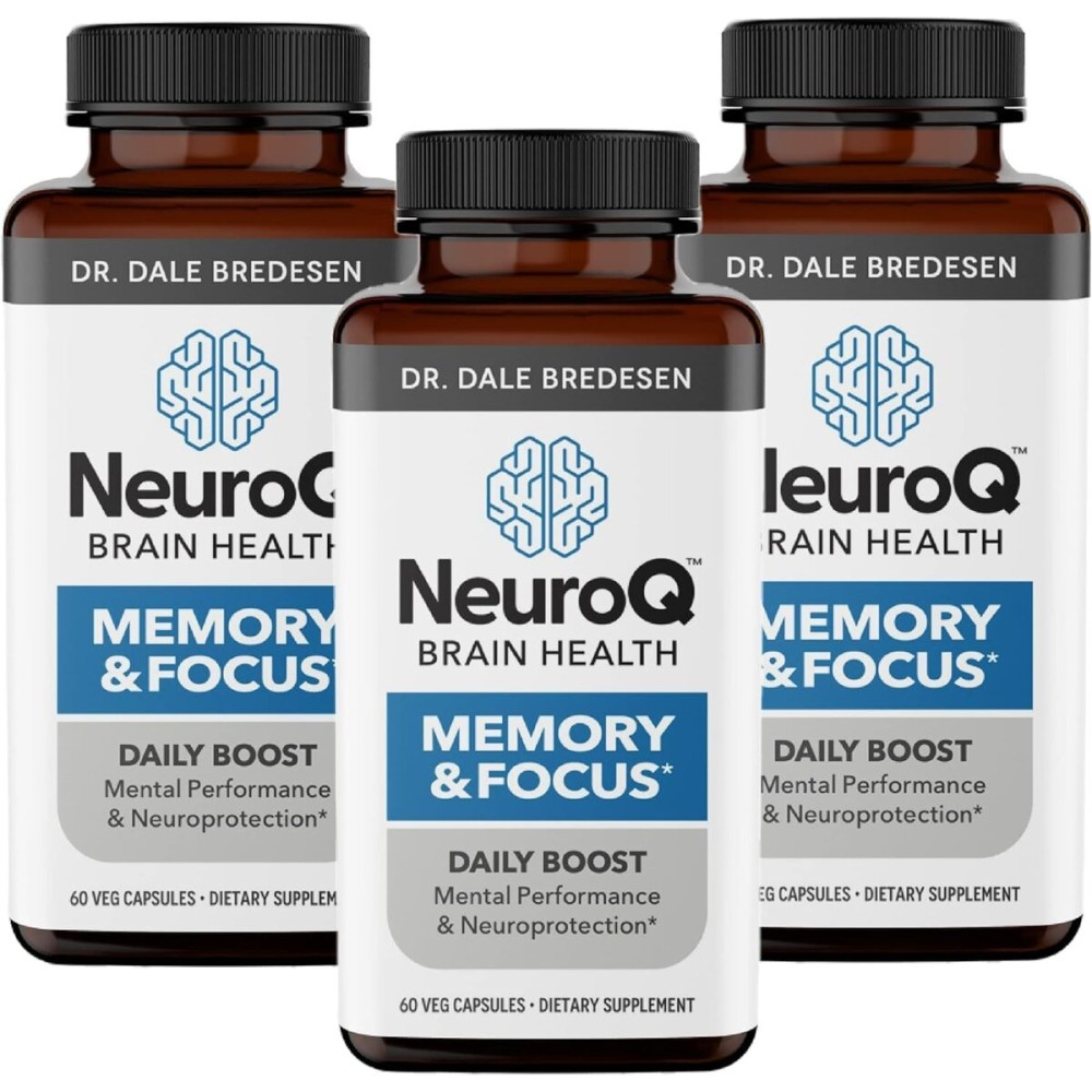 NeuroQ Memory & Focus - Boosts Cognitive Performance & Brain Function - Neuroprotective Formula by Dr. Dale Bredesen - Gotu Kola Ginkgo Phosphatidylserine & Propolis - 60 Capsules (Pack of 3)