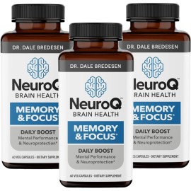 NeuroQ Memory & Focus - Boosts Cognitive Performance & Brain Function - Neuroprotective Formula by Dr. Dale Bredesen - Gotu Kola Ginkgo Phosphatidylserine & Propolis - 60 Capsules (Pack of 3)