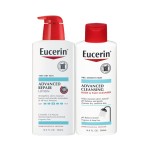 Eucerin Advanced Repair Unscented Body Lotion for Dry Skin (16.9 Fl Oz) + Advanced Cleansing Body and Face Cleanser for Sensitive Skin, Fragrance Free (16.9 Fl Oz)