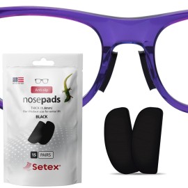 Setex Gecko Grip 1.8mm Thick Anti Slip Eyeglass Nose Pads, (Bulk Pack 15 Black Pair) USA Made, 2500 Innovative Microstructured Fibers per Nose Pad, 1.8mm x 7mm x 16mm