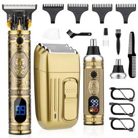 Saoilli Professional Hair Trimmer for Men,Hair Clippers Nose Hair Trimmer Shaver Set,Cordless Barber Clippers,T-Blade Beard Trimmer Electric Shaver Razor for Men Haircutting Grooming Kit