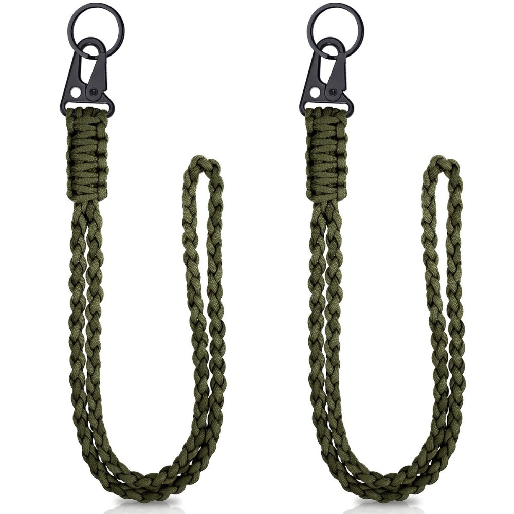 Frienda 2 Set Heavy Duty Paracord Lanyard Necklace Whistles Strap Braided 550 Keychain Lanyard for Outdoor Activities (Army Green)