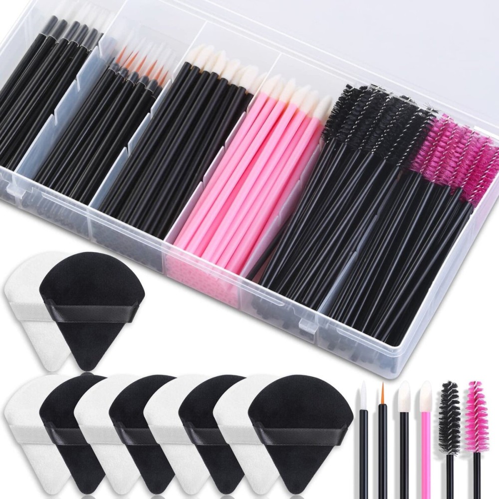 Disposable Makeup Accessories with Makeup Applicators Triangle Makeup Puffs, Mascara wands, Disposable Lip Applicators, liner Brushes Makeup Tools for Makeup Artist Supplies