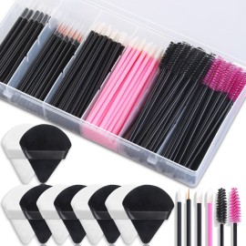 Disposable Makeup Accessories with Makeup Applicators Triangle Makeup Puffs, Mascara wands, Disposable Lip Applicators, liner Brushes Makeup Tools for Makeup Artist Supplies